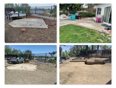 Concrete patio slabs and block wall demo Corona before after
