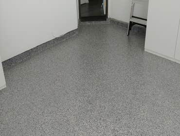 Photos by It's So Clean Polished Concrete Floor #1 GARAGE FLOOR RESTORATION AND RESIN EPOXY BROADCASTED WITH FLAKE CHIPS AND URETHANE CLEAR COAT.