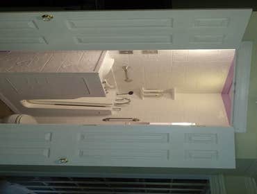 Walk in tub in a very small space.