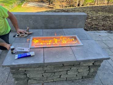 Hartline Patio For this project, we installed 35' x 15' stamped patio with a contracting boarder. Along with the patio, we installed a gas fire pit wi