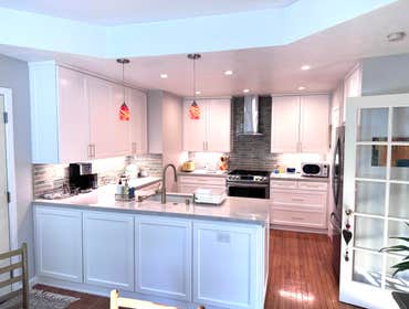 San Rafael Kitchen Remodel Full kitchen remodel, custom cabinets, electrical, plumbing, painting, custom countertop & backsplash tiles.