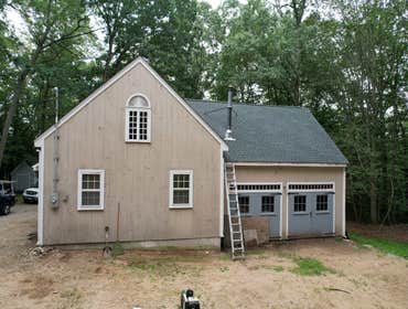 Photos by Frontline Roofing and Siding #1 strip barn roof and old gutters, replace with a new roof, 6" white seamless white gutters, and 6" micro guard