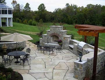 Patio in Altoona Stone patio and fireplace