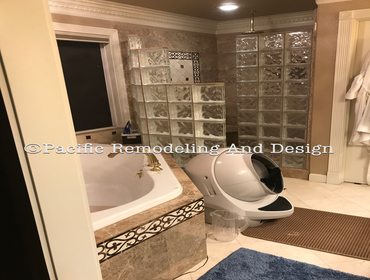 Master bathroom with water damage remodel This bathroom was leaking and we had to pull everything g out and reseal the pipe.