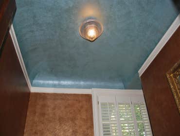 Brookside Small hall bathroom needed a bit more light. We added a metallic faux finish to the ceiling and walls to give it the look of textures and ad