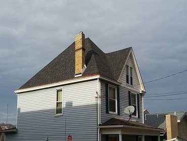 roofs Complete install of main roof approx. 20 sq. Non walkable. Replaces all flashing around chimneys. I grinded the counter flashing into the mortar 