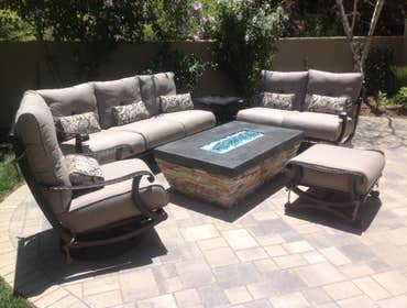 Fire pit, pavers, back yard.