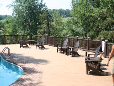 Trex deck with hardscape stone patios with landsca