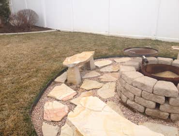 Rock Work Fire Pit with Bench