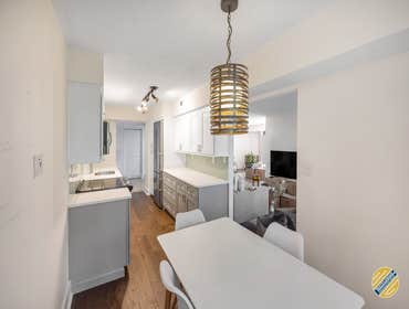 Two-Tone Galley Kitchen Today we’d like to share how you can do a lot with a small space! This is a galley kitchen we renovated in a McLean townhouse l