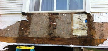 Window and Siding Repair Leaking window created a bad rotten wood problem. Removed siding,window,insulation, and bad wall studs. Replaced with all new 