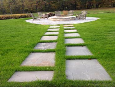 Masonry Firepit on Bluestone Patio with Pathway