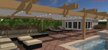 Cathedral City California residence, Concept to add new cabana, pool, spa, shade structure, landscape, and lighting Taking advantage of the odd shaped 