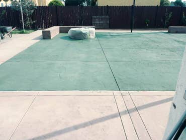 Fire Pit and custom concrete Back yard custom concrete work, Custom Concrete Fire Pit, Custom Concrete Benches, Stamped and colored concrete, installed