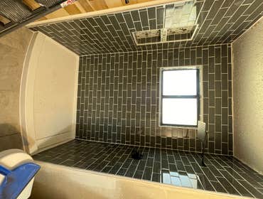 Photos by LTE Remodeling #6 Small glass tile install in a stand up shower with standard niche
