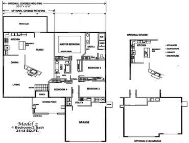 Wild Flower West Homes - Plan #2 Plan #2 is 2,113 square feet with four bedrooms and two baths. It features a spacious family room, a formal dining roo