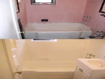 Bathroom Refinishing Our high tech performance bathtub refinishing coatings can repair almost any porcelain, fiberglass, ceramic, or acrylic bath tub. 
