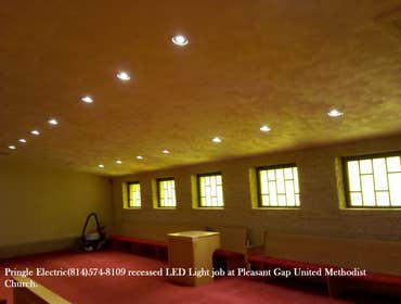 Photo(s) from Pringle Electrical Services United Methodist Church Pleasant Gap Pa 16823 led lighting install back pews