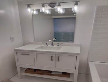 Small Bathroom Remodels Miscellaneous bathroom remodels where we installed new cabinets, countertops, bathroom fixtures, shower surround tile, new tubs