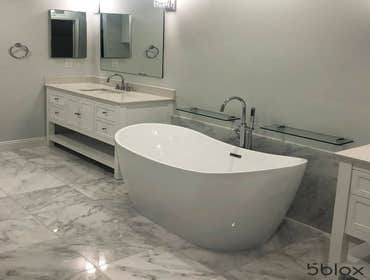 Bathroom remodel in Los Angeles, CA We completed this bathroom remodel in Los Angeles for the Tarlton family. We retiled the floors and the shower, ins