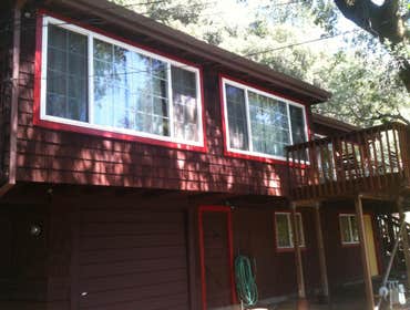stained exterior cottage house
