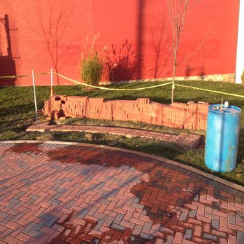 Beginning the curved brick wal
