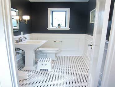 Powder Room Addition: Overlook Drive This classic bathroom packs a lot of style into one small space! It's hard to decide where your eye goes first; to