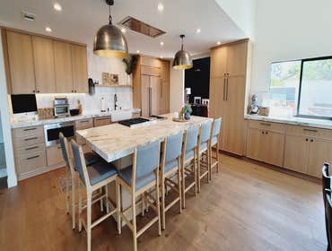 Custom kitchen remodeling + @ Northridge Removing x2 major support walls to create open space, remodel kitchen with new layout, bar, big sliding doors 