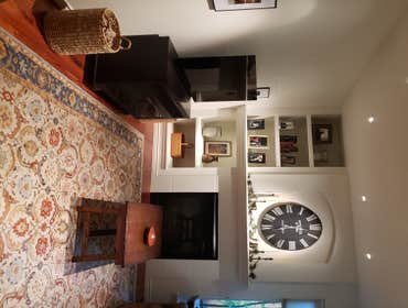 Interior painting, shelves, mantel