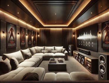 Basement Home Theater With Surround Sound Ambient Lighting Movie Screen Paint
