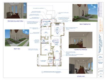 Tudor Residence on Dallas Historical District Scope of work:
As-Built Plan and Elevations
Remodel Front porch and interior door openings following gui