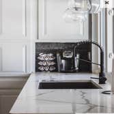 Granite sink, quartz countertops