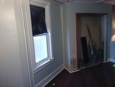 Photos by Oak and Stone Renovations #1 Insurance job. Small electrical fire damaging living room dining room and bath.