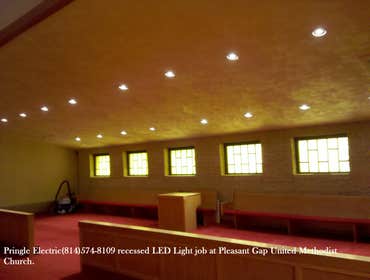 Photo(s) from Pringle Electrical Services United Methodist Church Pleasant Gap Pa 16823 led lighting install back pews