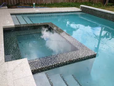 aquatic environments Project 16'X 32" linear shaped w/ travertine paver deck