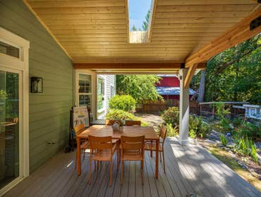 Gathmann Project Gable Roof - 350sqft
Pine Soffit
Timberline
Presidential roofing
Wrapped T/K Cedar posts
Roof over existing deck
2 2x4 skylights