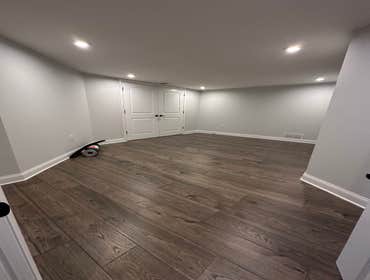 Sedgwick Rd, COLUMBUS Basement Finish Full basement finish project with living area, full bathroom, and two large office spaces.