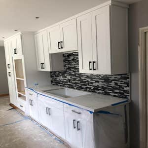 New Cabinets, Stove, DBL Oven, Quartz Counter & Back Splash