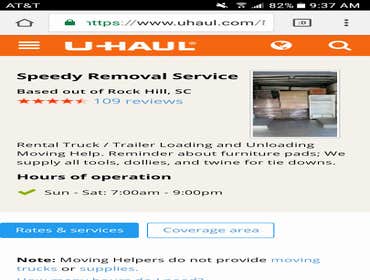 Photo(s) from Speedy Removal Service Rental Truck Loading Moving Help.