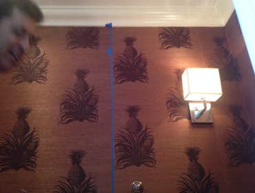 fisher island project powder bathroon wallcovering installation