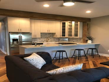Sherfick Companies build 404 E Minnesota Indy Demo, gut and rebuild. 2 story room addition. 2 car garage. Concert patios and sidewalk.