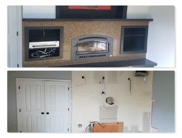 Fireplace and entertainment center demo Lake Forest Before/after