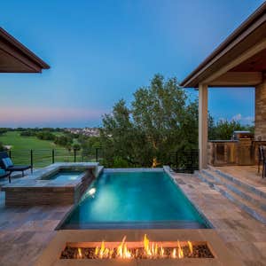 Geometric 1 Geometric Pool with Color LED bulbs and Aqua Blue Pebble