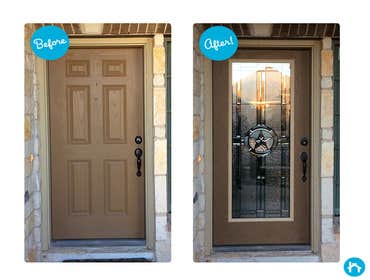 Door Remodel - Decorative Door Glass Completed transform your entryway with decorative door glass inserts. Take an ordinary plain door and add glass to