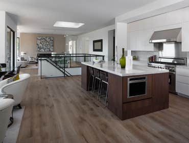 Tiburon house Install hardwood flooring throughout house - wide plank white oak with cured urethane finish