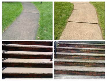 Photos by Aft Painting Before and after pictures of a pressure washing job.