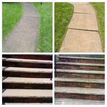 Photos by Aft Painting Before and after pictures of a pressure washing job.