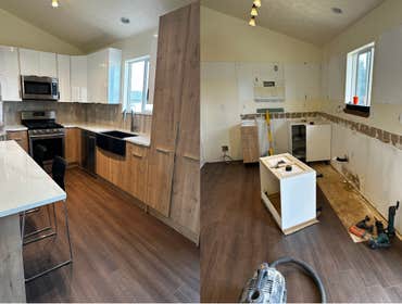Kitchen remodel Full kitchen remodel:
LVP floor installation
Cabinet/ Countertop install
Vertical tile backsplash install
If you looking for best c