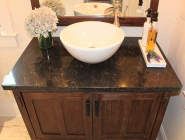 Vessel bowl sink in powder room remodel in Damascus, MD 20872