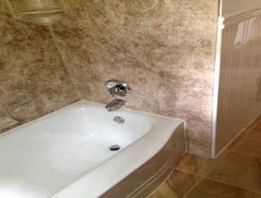 River Rock Slate - Tub liner wall system Erie Pa. We removed all of the old plastic tile in the room. installed an Acrylic tub liner and a River rock s